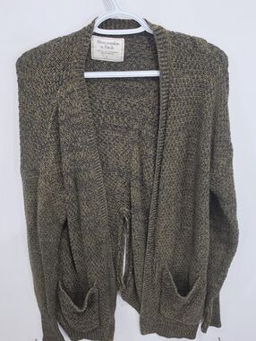 Abercrombie & Fitch Olive Green Open-Front Knit Cardigan Size L